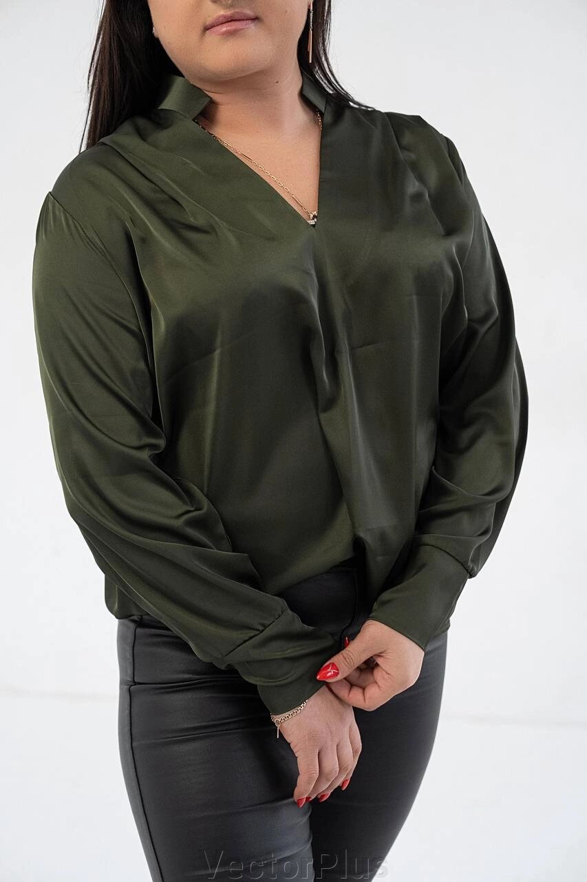 Жіноча сорочка з шовку армані колір хакі нар. 44/48 446629 від компанії VectorPlus - фото 1