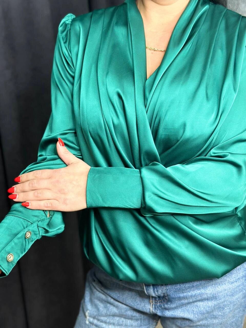 Жіноча сорочка з шовку армані колір зелений нар. 44/46 447692 від компанії VectorPlus - фото 1