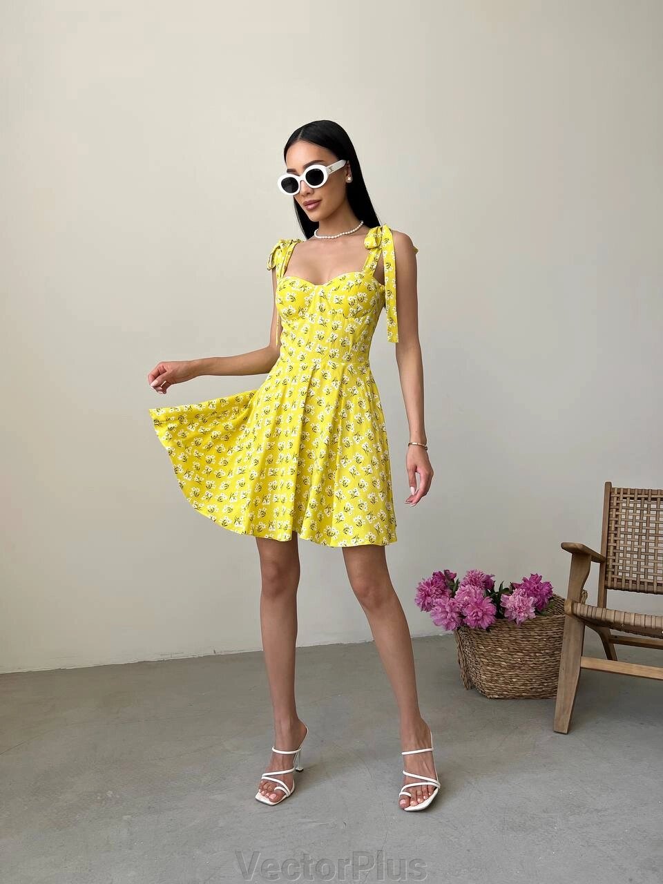 Жіноча сукня із зав'язками на плечах колір жовтий нар. 42 438062 від компанії VectorPlus - фото 1