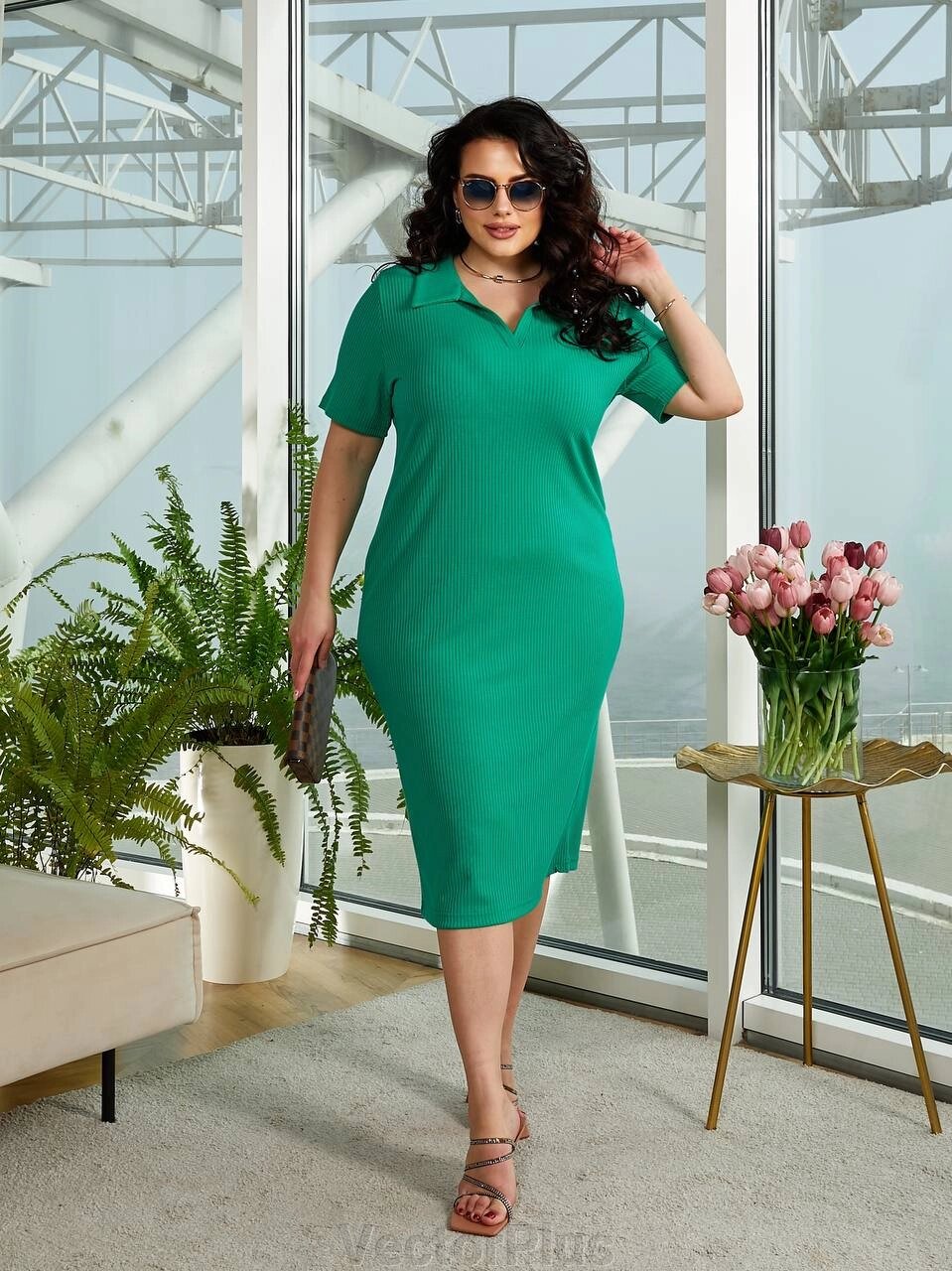 Жіноча сукня-поло міді зеленого кольору нар. 48/50 421178 від компанії VectorPlus - фото 1