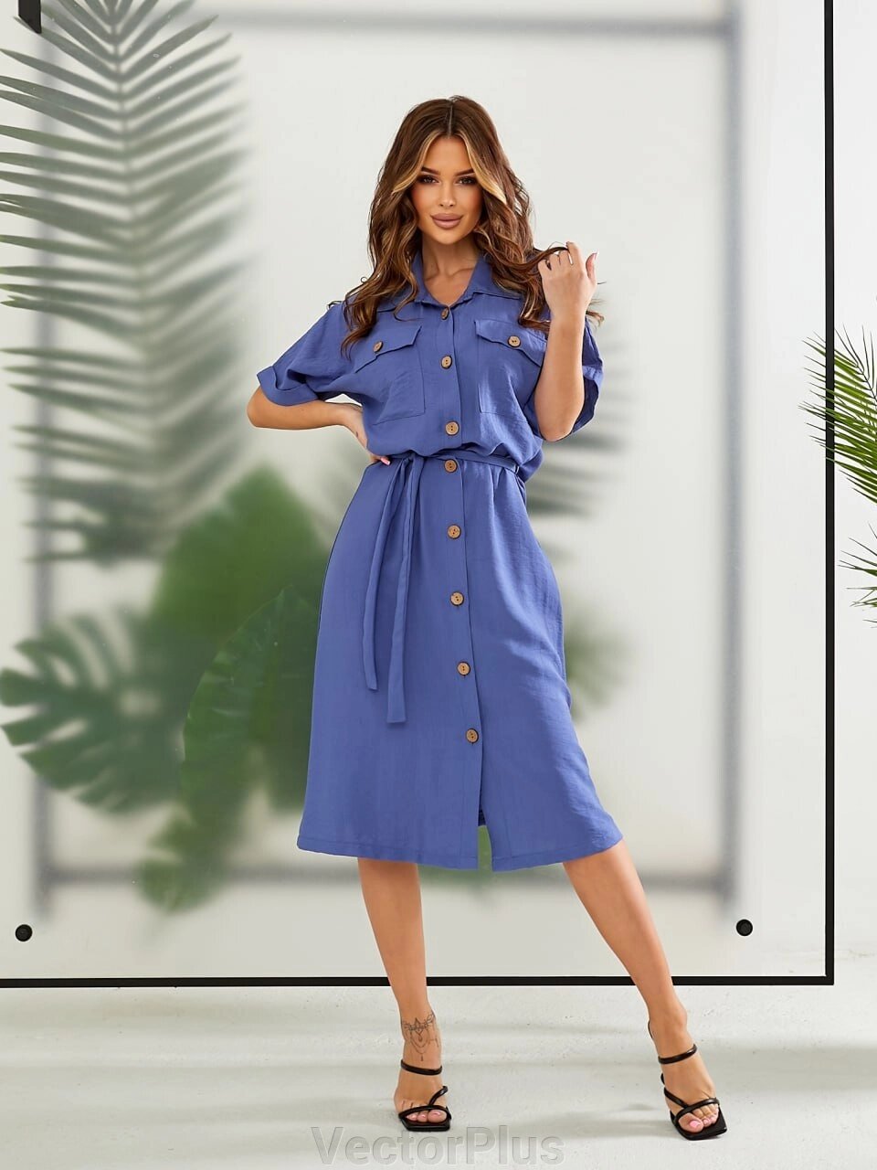 Жіноча сукня-сорочка колір джинсовий р. 42/44 435710 від компанії VectorPlus - фото 1