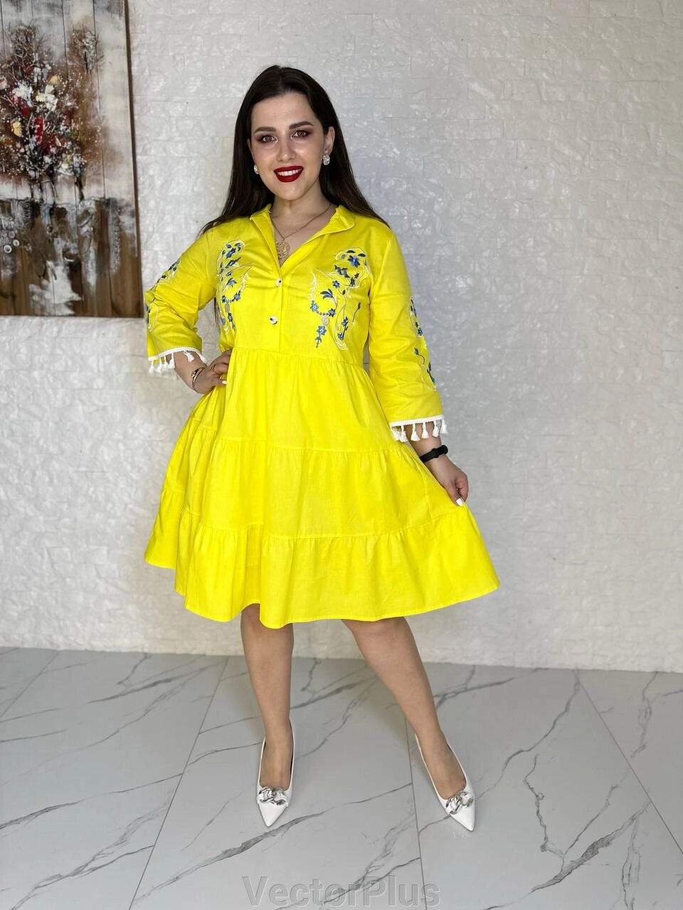 Жіноча сукня вільного крою колір жовтий нар. 46/48 436860 від компанії VectorPlus - фото 1