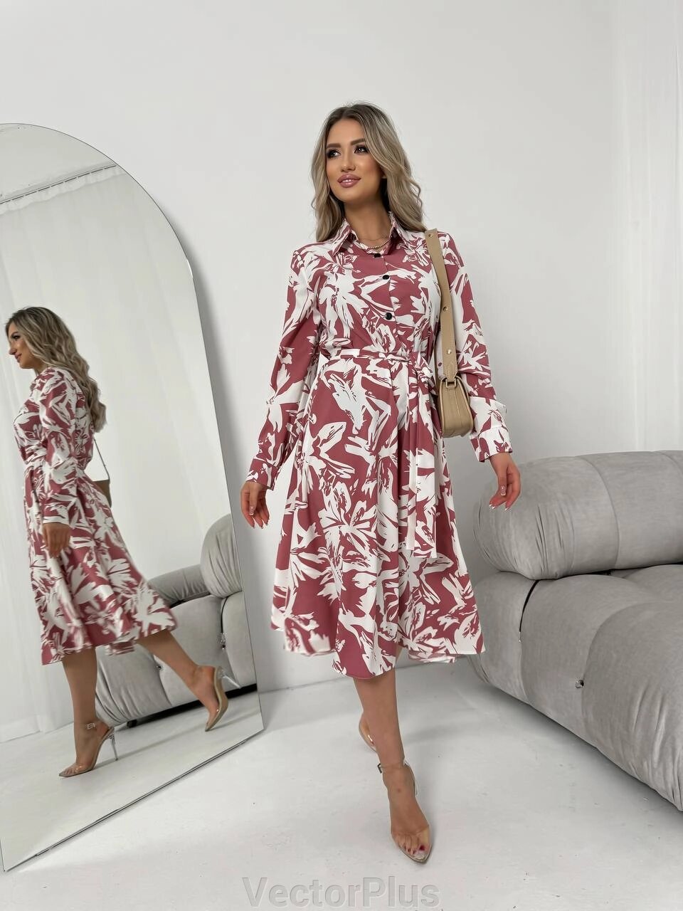Жіноча сукня з шовкового софту колір пудра нар. 42/44 454116 від компанії VectorPlus - фото 1