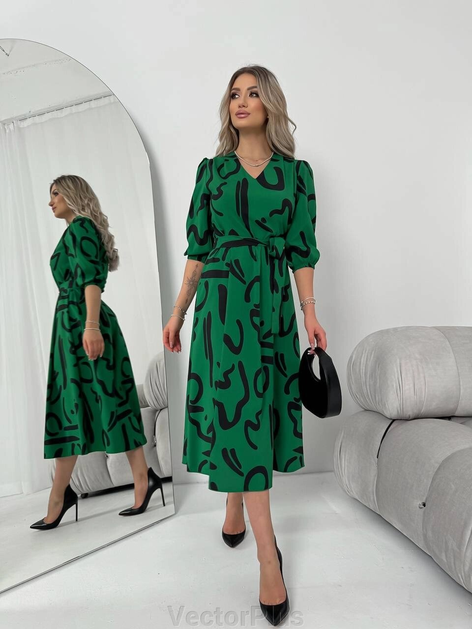 Жіноча сукня з шовкового софту колір зелений нар. 42/44 454125 від компанії VectorPlus - фото 1