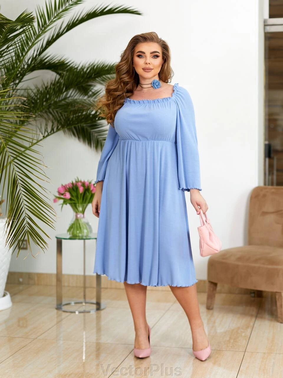 Жіноча сукня з відкритими плечима колір блакитний нар. 50/52 450360 від компанії VectorPlus - фото 1