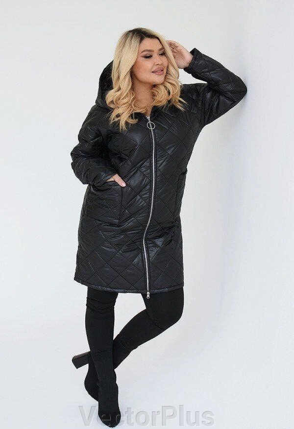 Женская тёплая куртка до колена черная р. 52/54 391471 від компанії VectorPlus - фото 1