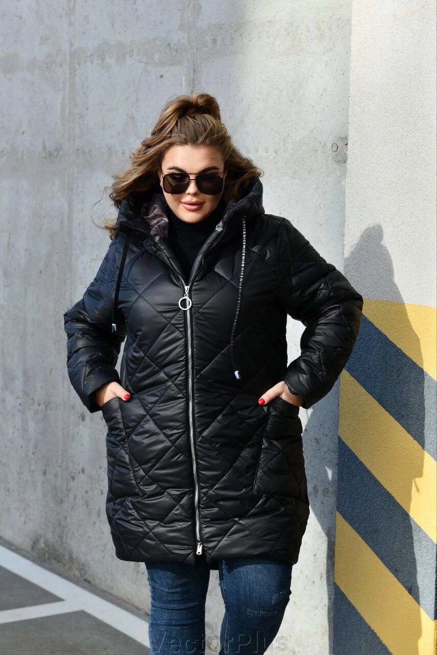 Жіноча тепла курточка колір чорний. 54 445898 від компанії VectorPlus - фото 1