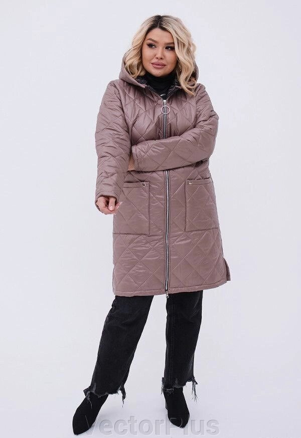 Жіноча тепла стьобана куртка колір мокко р. 48/50 449427 від компанії VectorPlus - фото 1