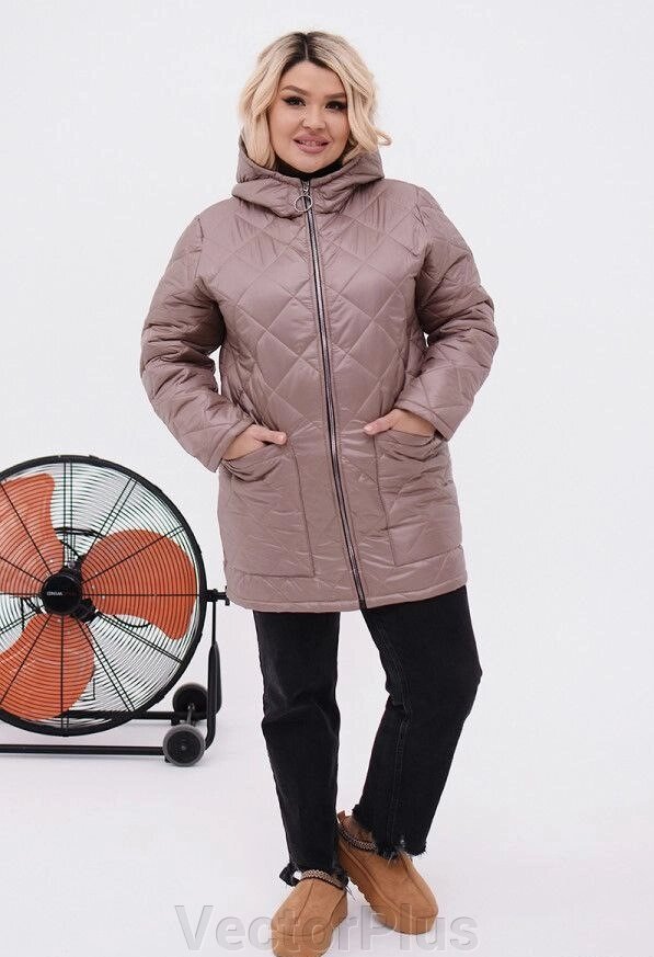 Жіноча тепла стьобана куртка колір мокко р. 50/52 449448 від компанії VectorPlus - фото 1