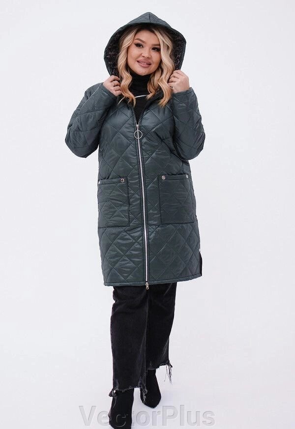 Жіноча тепла стьобана куртка колір пляшка р. 48/50 449426 від компанії VectorPlus - фото 1