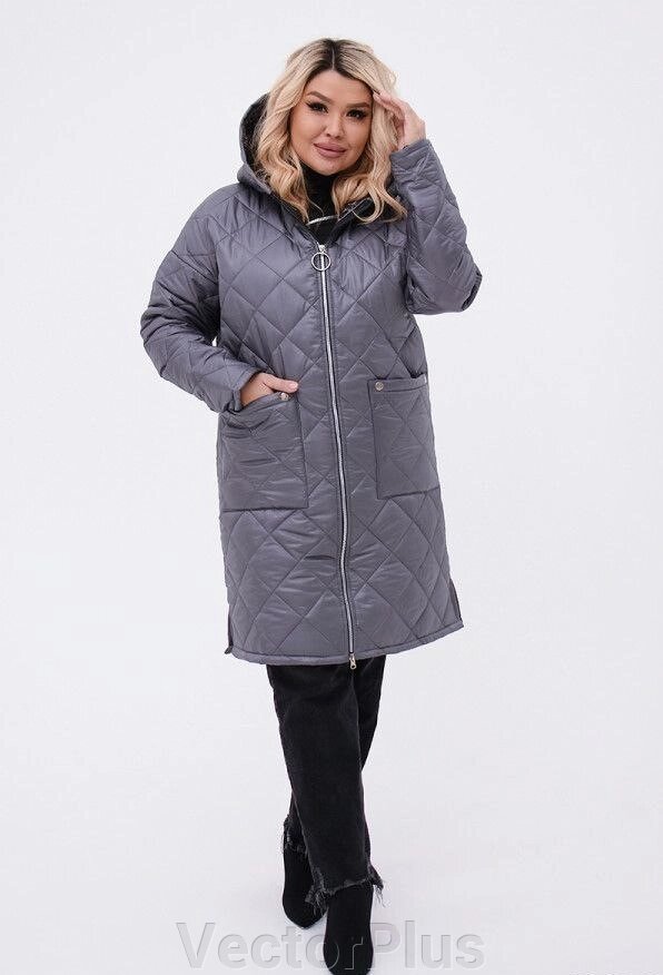 Жіноча тепла стьобана куртка колір сірий р. 48/50 449424 від компанії VectorPlus - фото 1