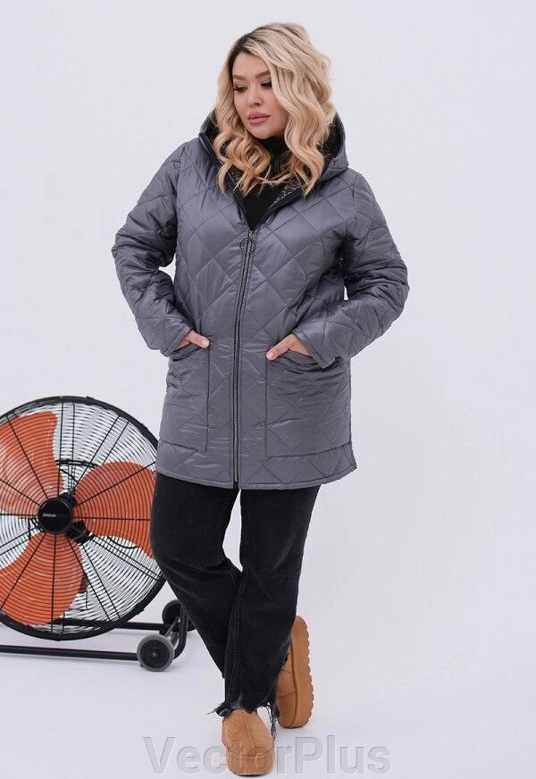Жіноча тепла стьобана куртка колір сірий р. 50/52 449450 від компанії VectorPlus - фото 1