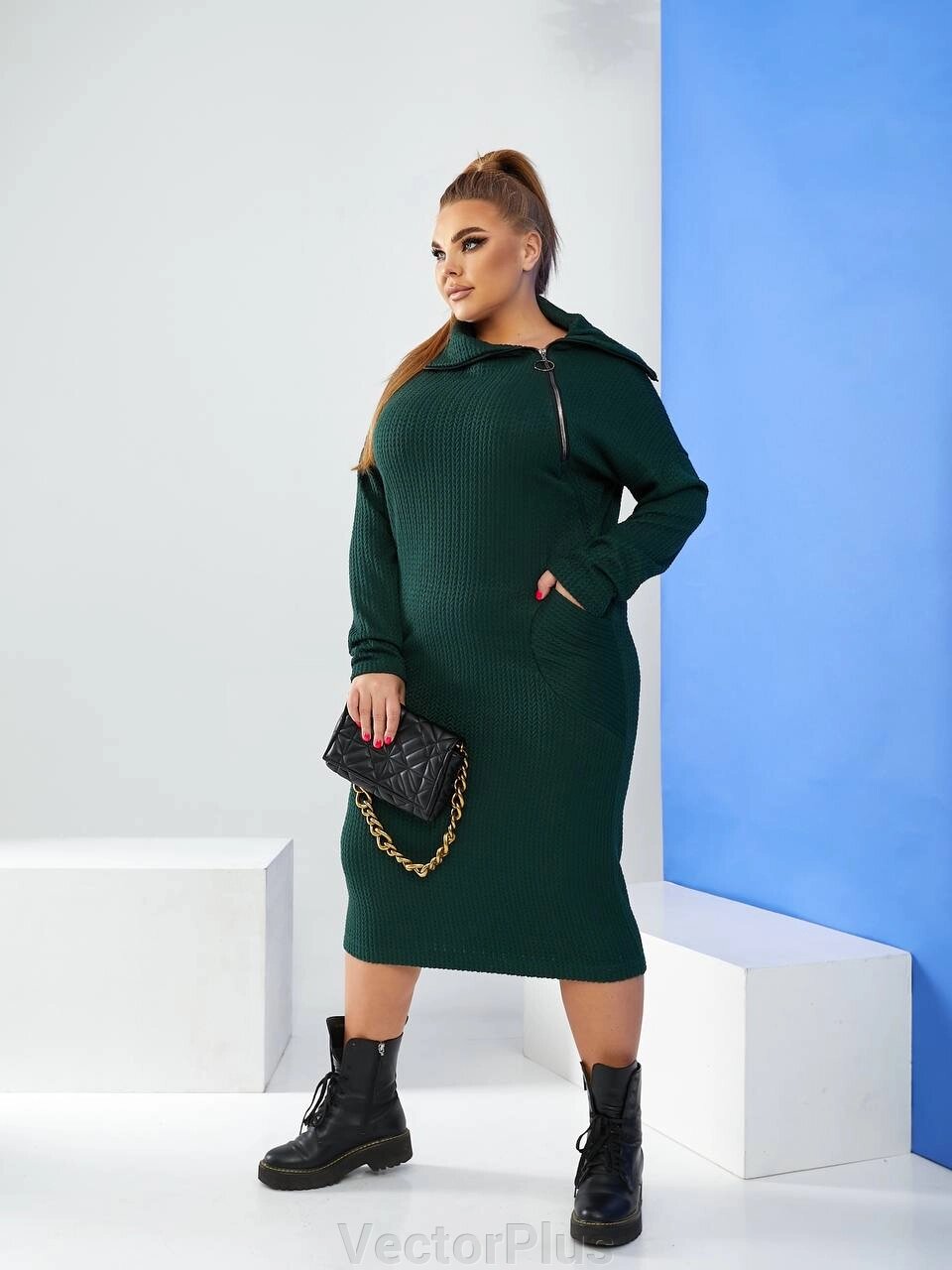 Жіноча тепла сукня трикотажна зелена 385853 від компанії VectorPlus - фото 1