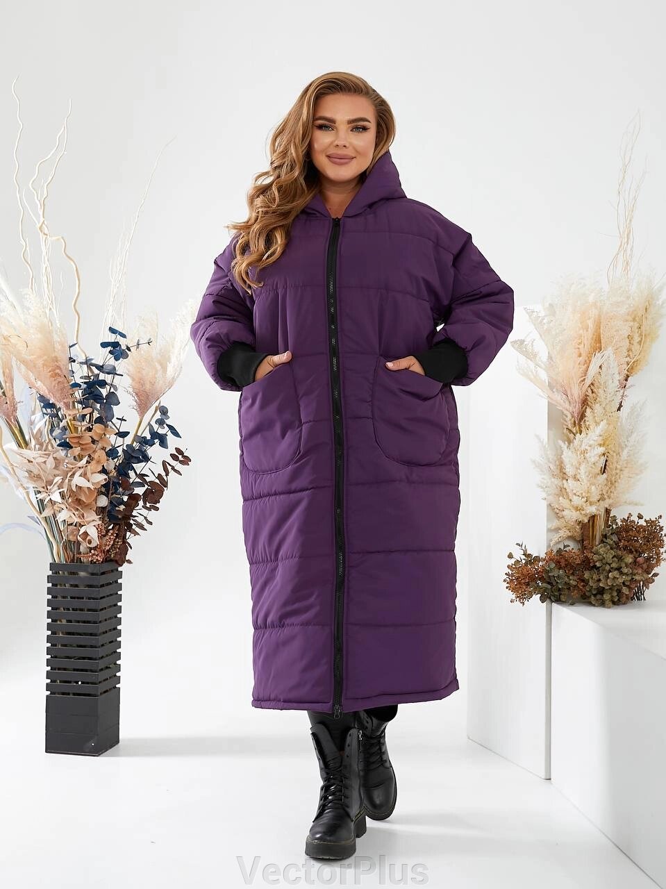 Жіноча тепла зимова куртка фіолетового кольору нар. 50/52 443884 від компанії VectorPlus - фото 1