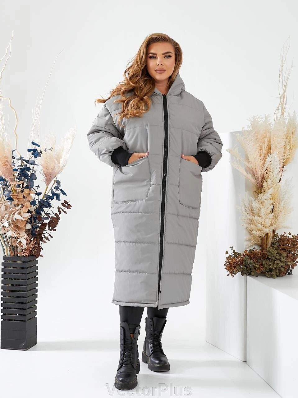 Жіноча тепла зимова куртка оливкового кольору нар. 50/52 354567 від компанії VectorPlus - фото 1