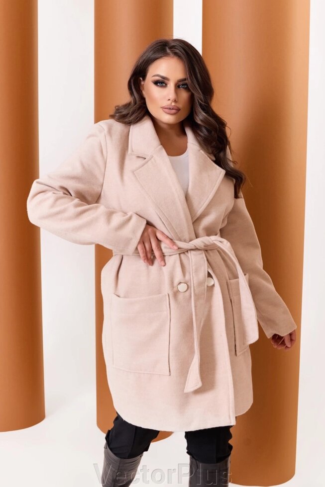 Жіноче пальто від кашеміру на підкладці з ременем бес Р. 48/50 376136 від компанії VectorPlus - фото 1