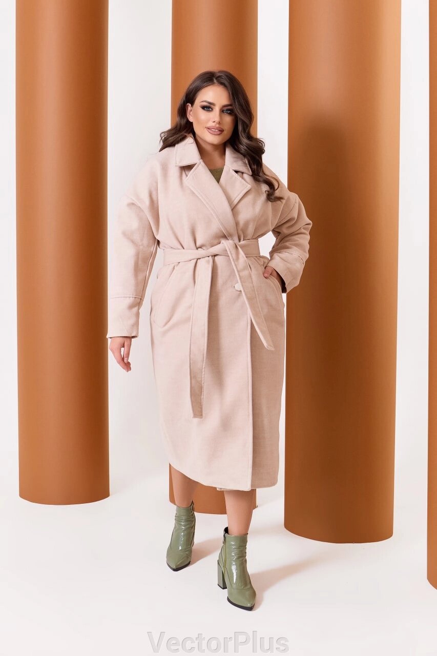 Жіноче пальто з кашеміру на підкладці з поясом бежевого кольору нар. 48/50 376104 від компанії VectorPlus - фото 1