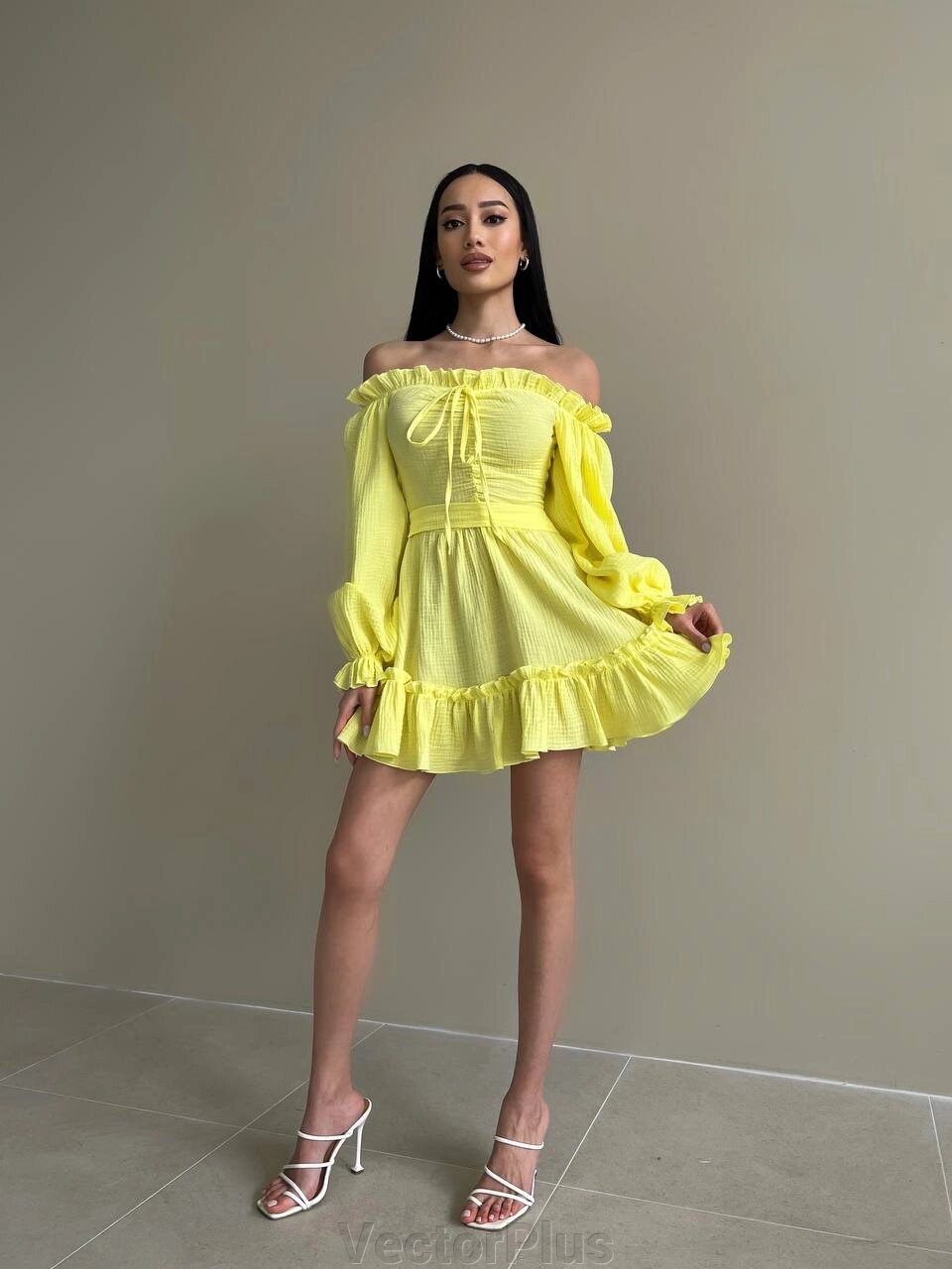 Жіноче плаття з рюшами колір жовтий р. 42/44 432166 від компанії VectorPlus - фото 1
