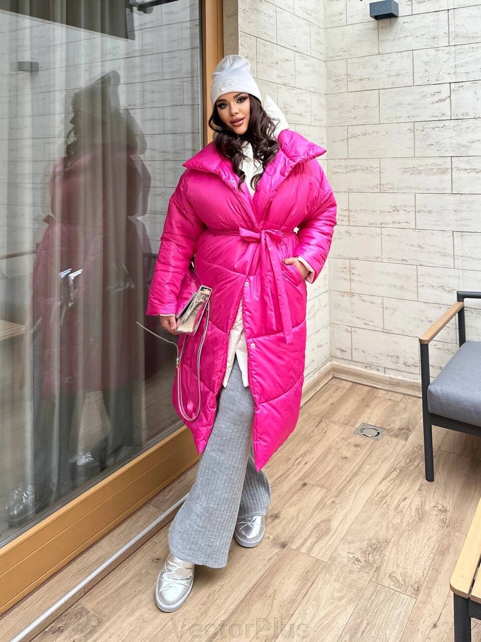 Жіноче стьобане тепле пальто рожевого кольору нар. 42/46 448090 від компанії VectorPlus - фото 1