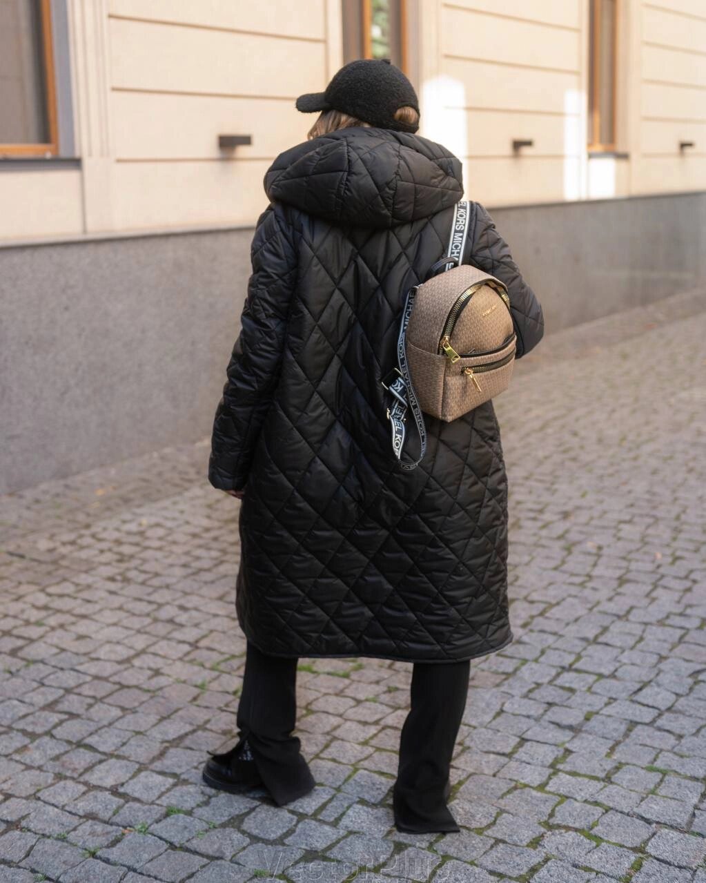 Женское зимнее пальто черное ромб размер 54/56 386144 від компанії VectorPlus - фото 1