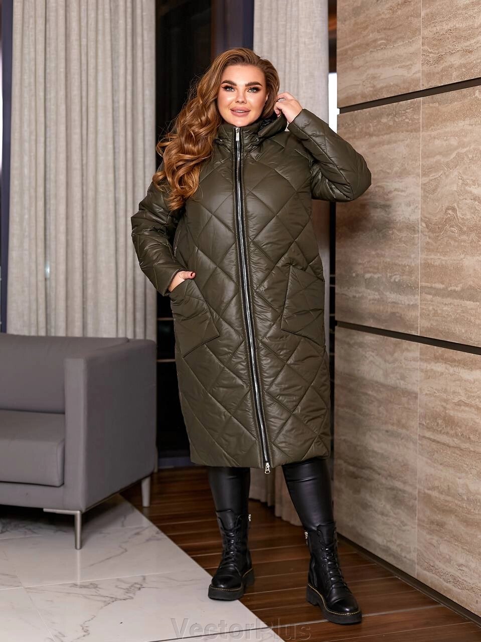 Жіноче зимове пальто колір хакі нар. 50/52 448298 від компанії VectorPlus - фото 1