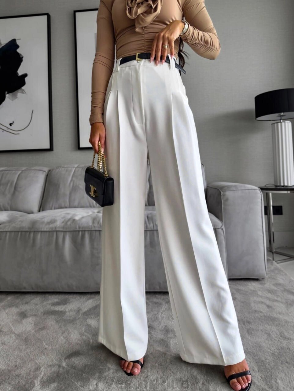 Жіночі штани палаццо колір білий р. 42/44 454142 від компанії VectorPlus - фото 1