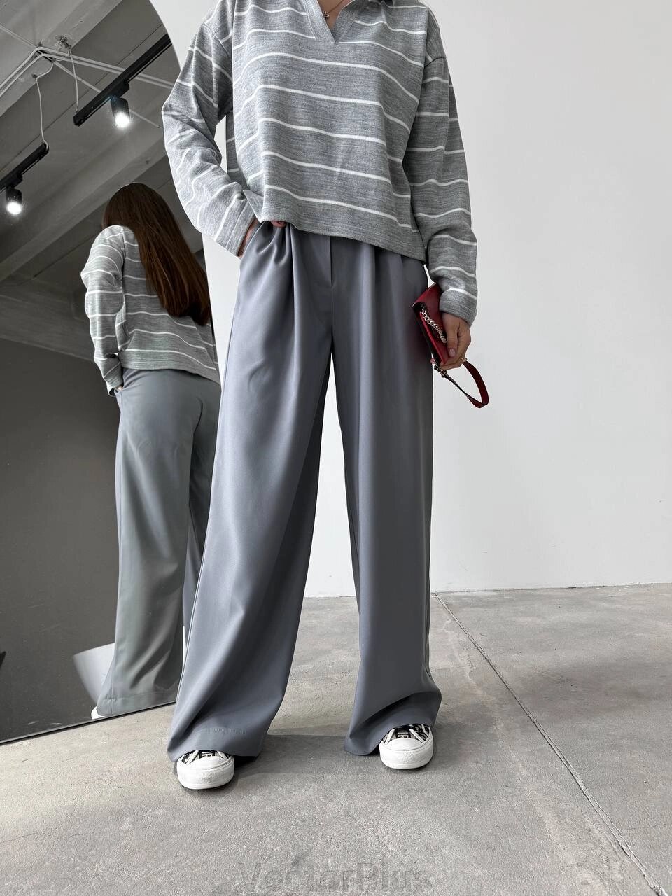 Жіночі штани з декоративним шнурком колір сірий. 42 451520 від компанії VectorPlus - фото 1