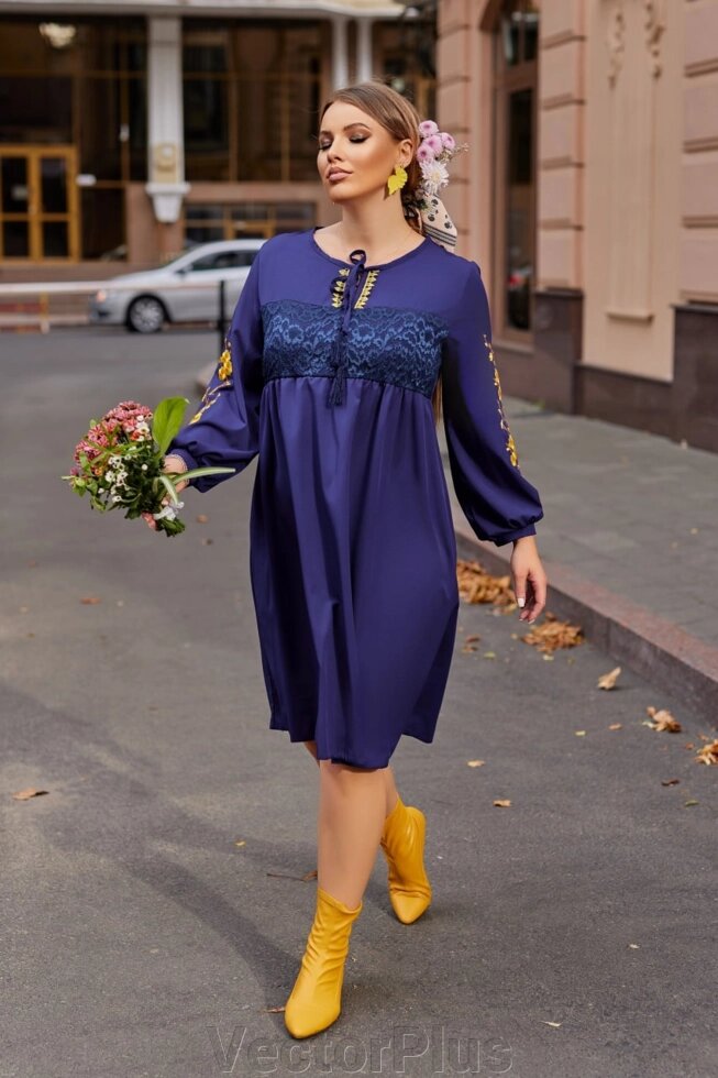 Жіночий елегантний колір сукні індиго р. 48/50 377726 від компанії VectorPlus - фото 1