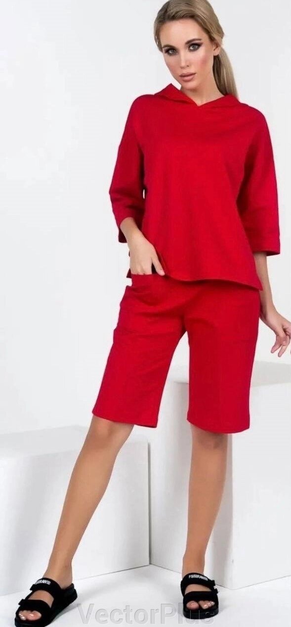 Жіночий костюм двійка з шортами колір червоний нар. 50/52 453626 від компанії VectorPlus - фото 1