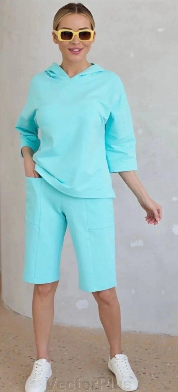 Жіночий костюм двійка з шортами колір м'ятний нар. 50/52 453627 від компанії VectorPlus - фото 1