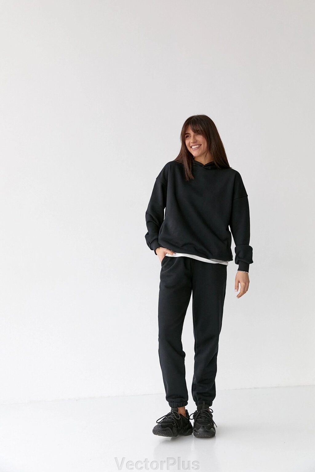 Жіночий костюм худі+джогер колір чорний р. 2XL 454330 від компанії VectorPlus - фото 1
