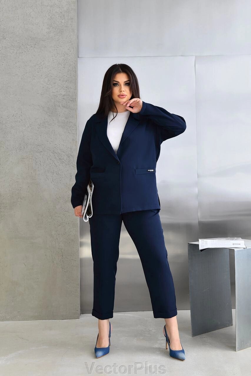 Жіночий костюм штани та піджак колір синій р. 48/50 452784 від компанії VectorPlus - фото 1