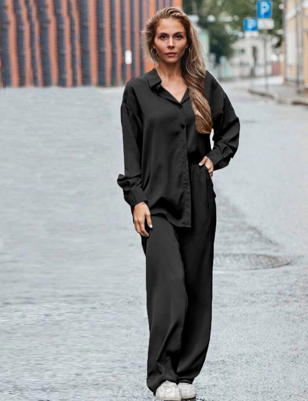 Жіночий костюм сорочка та штани колір чорний нар. 46/48 452005 від компанії VectorPlus - фото 1