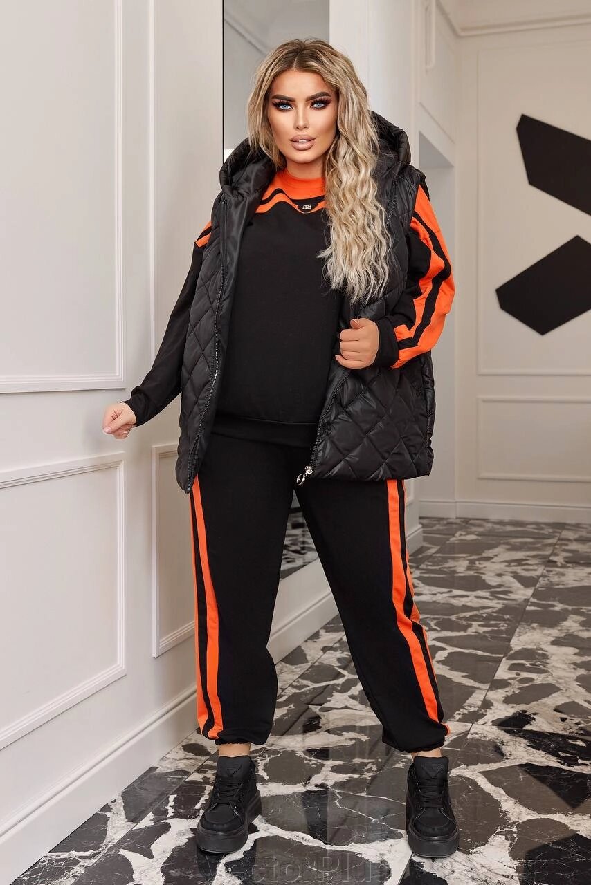 Жіночий костюм трійка з жилеткою колір чорний-оранж нар. 50/52 450905 від компанії VectorPlus - фото 1