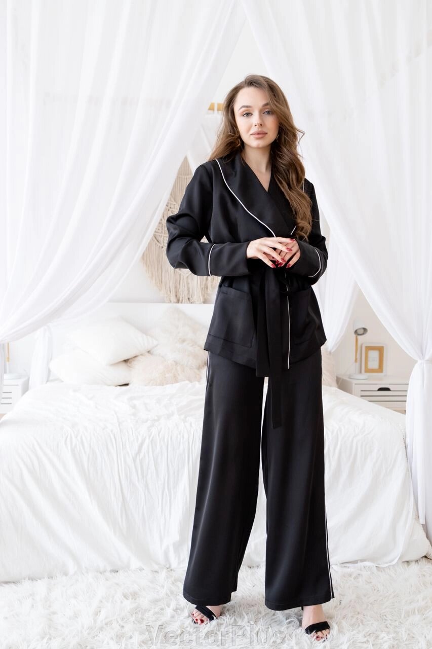 Жіночий костюм у піжамному стилі кольори чорний с. М/л 408419 від компанії VectorPlus - фото 1