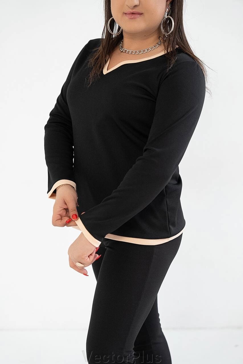 Жіночий лонгслив з відкритим декольте колір чорний. 46/48 446215 від компанії VectorPlus - фото 1