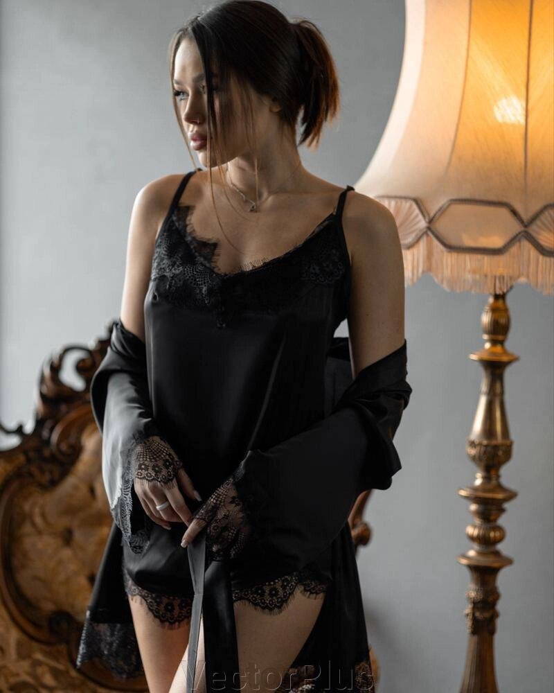 Жіночий піжамний костюм трійка колір чорний. L 449781 від компанії VectorPlus - фото 1