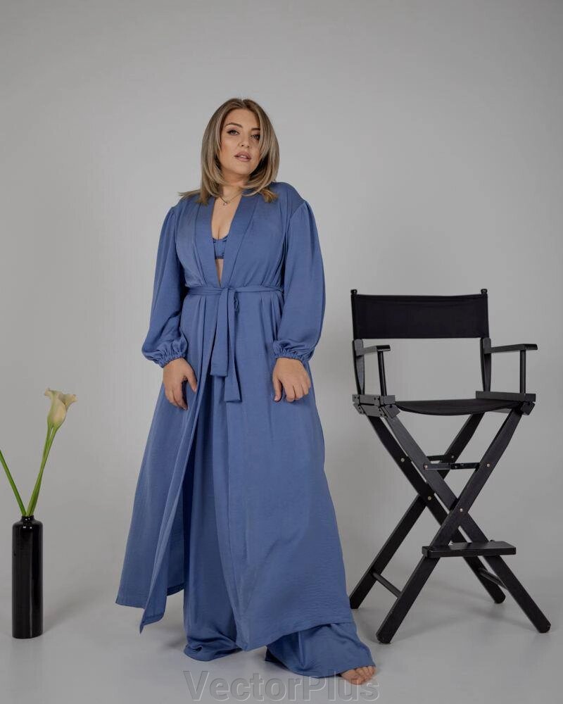 Жіночий піжамний костюм трійка колір джинсовий нар. L/XL 448617 від компанії VectorPlus - фото 1