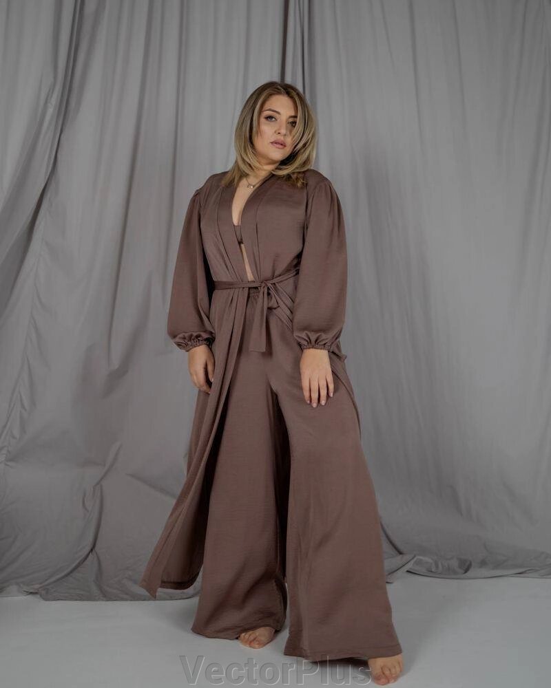 Жіночий піжамний костюм трійка колір капучіно нар. L/XL 448619 від компанії VectorPlus - фото 1