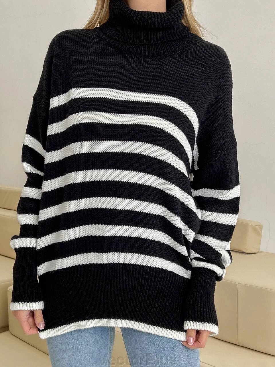 Жіночий смугастий светр чорний/молочний р. 42/46 444016 від компанії VectorPlus - фото 1