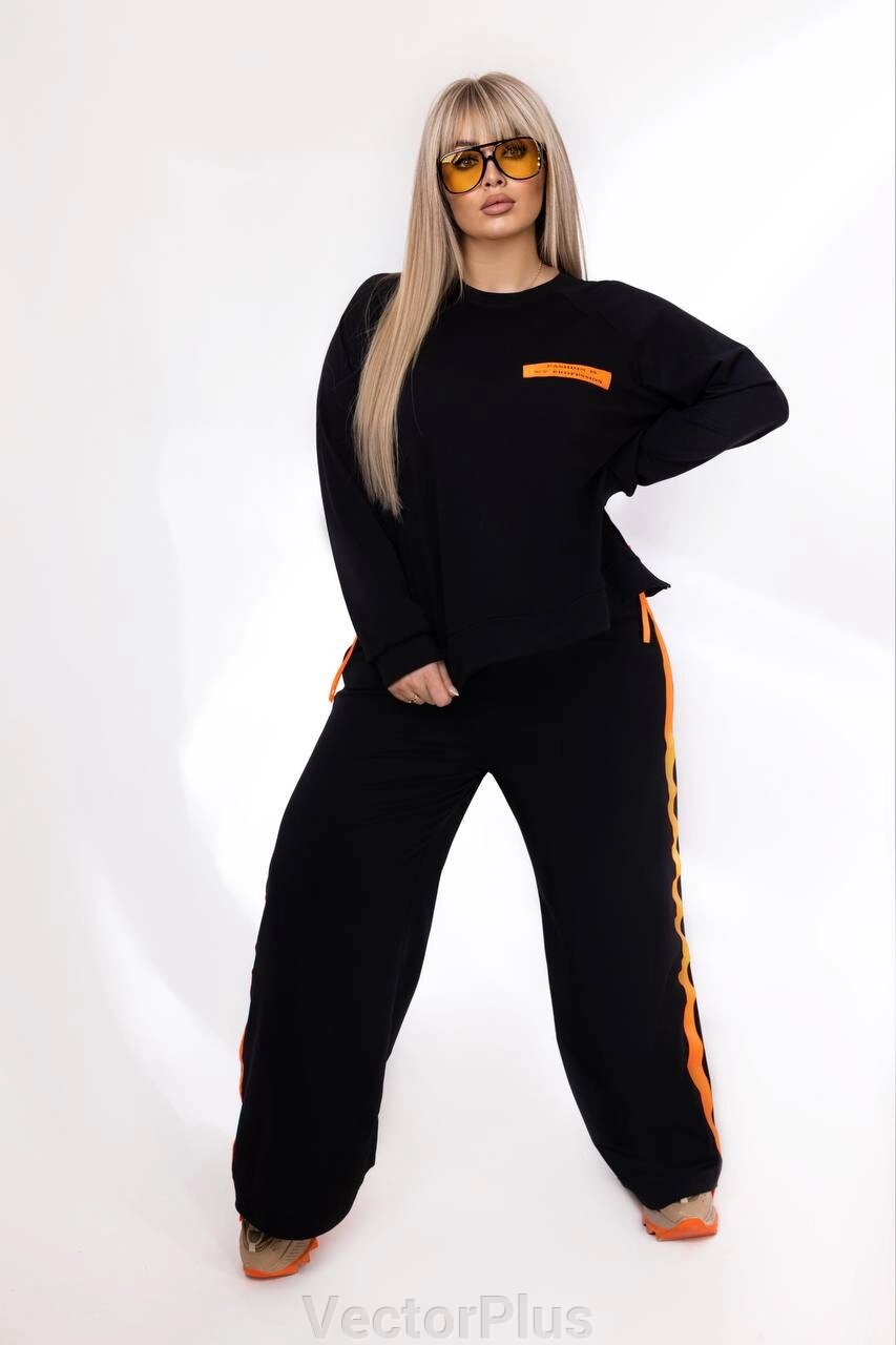 Жіночий спортивний костюм чорний колір з помаранчевим р. 50/54 450799 від компанії VectorPlus - фото 1
