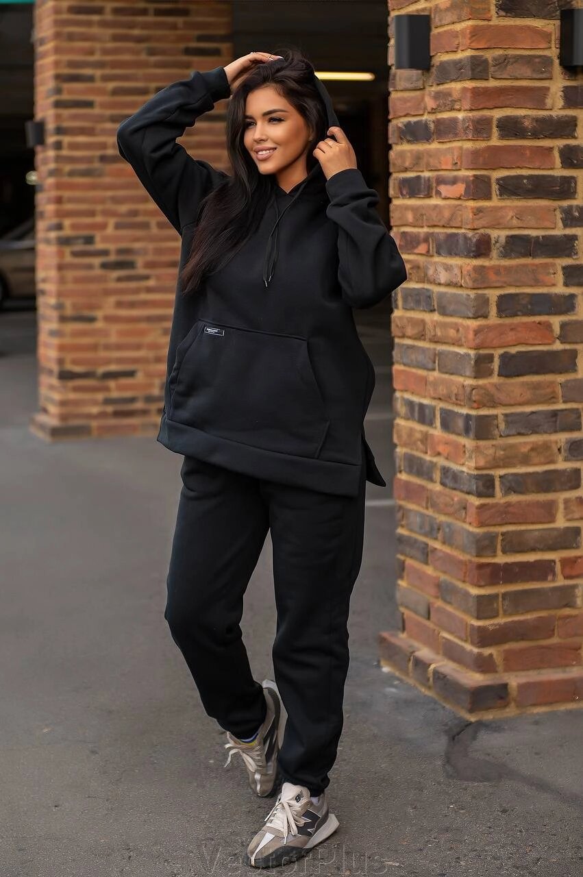 Жіночий спортивний костюм на флісі чорного кольору р. 56/58 376160 від компанії VectorPlus - фото 1