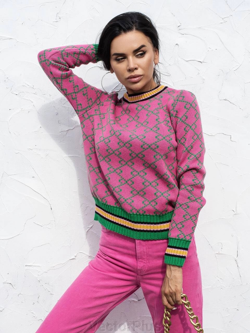Жіночий светр, виготовлений з рожевої бавовни з малюнком річки. 42/46 405079 від компанії VectorPlus - фото 1