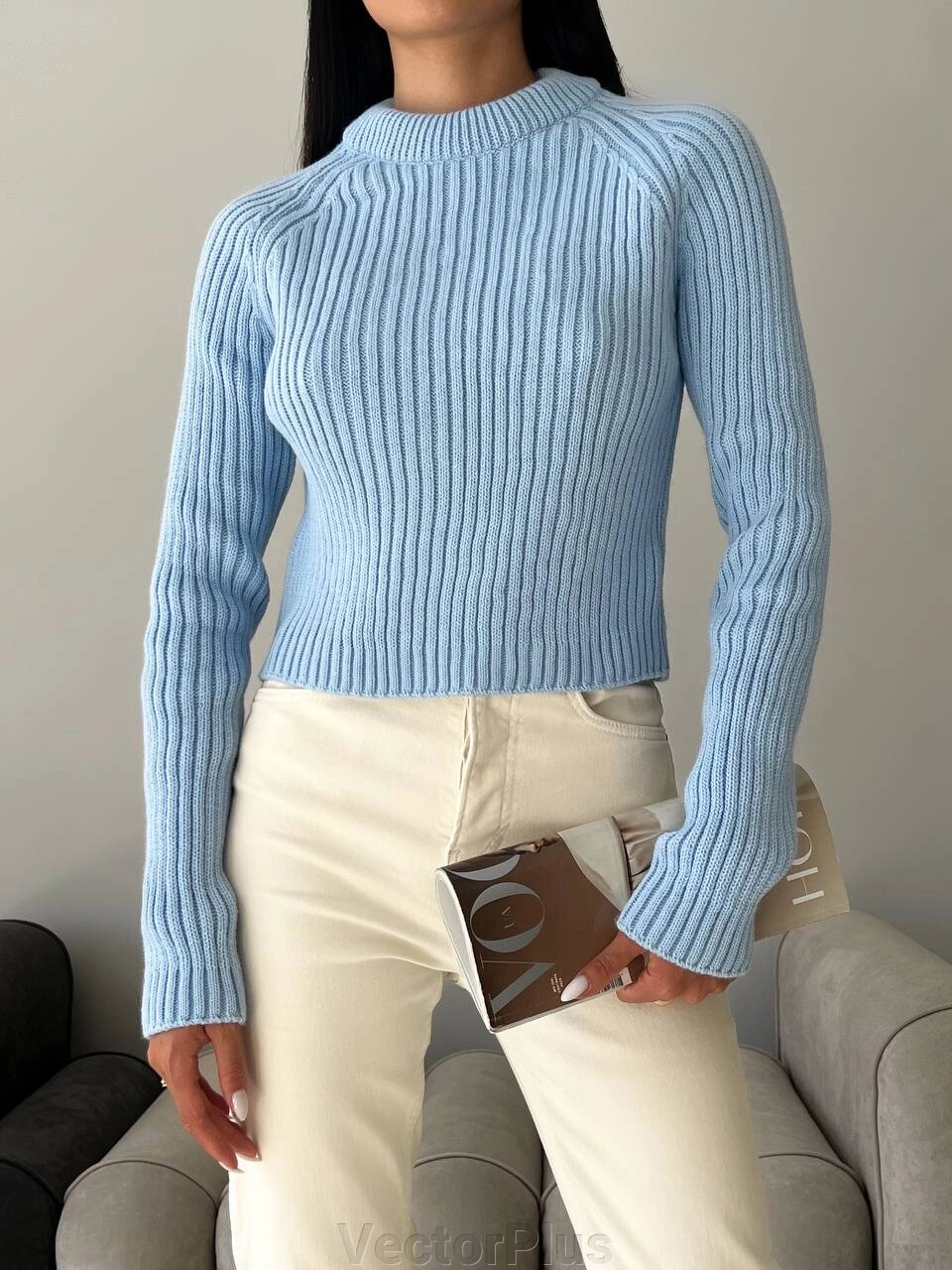 Жіночий светр з текстурним візерунком колір блакитний р. 42/46 441954 від компанії VectorPlus - фото 1