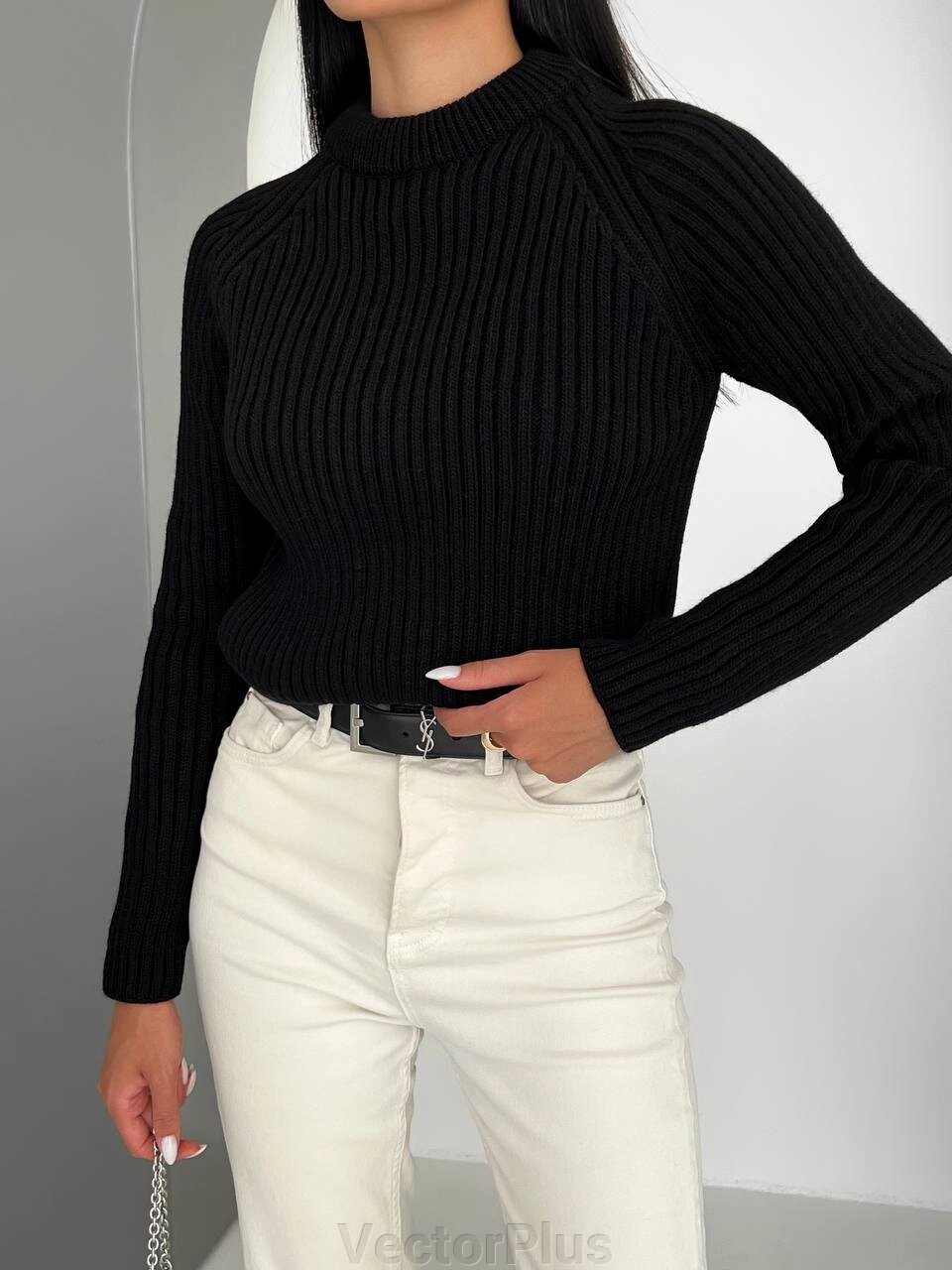 Жіночий светр з текстурним візерунком колір чорний. 42/46 441958 від компанії VectorPlus - фото 1