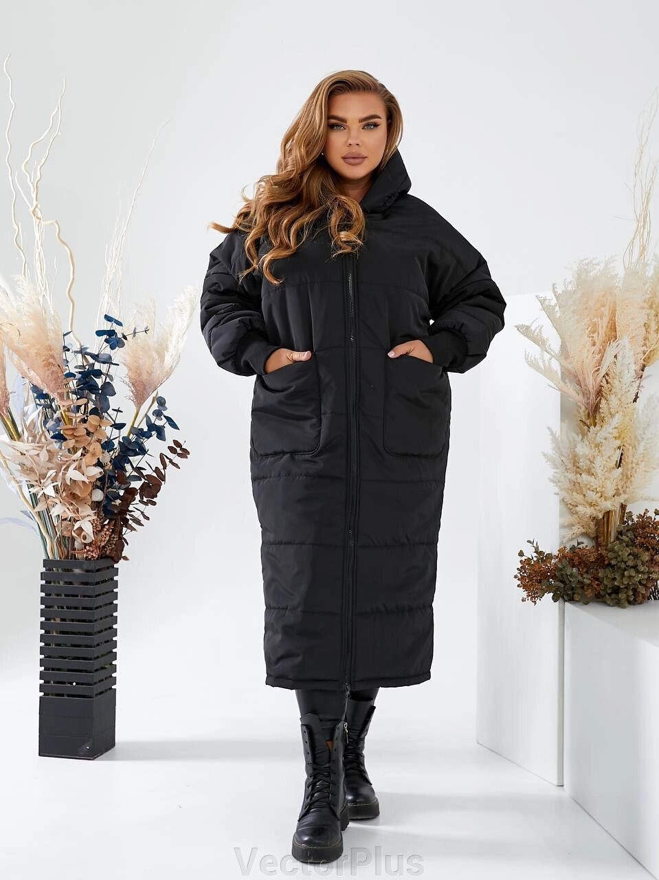 Жіночий теплий зимовий куртка чорного 50/52 339761 від компанії VectorPlus - фото 1
