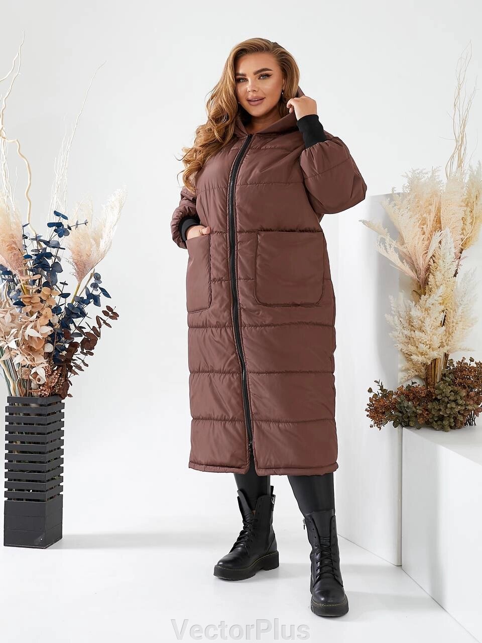 Жіночий теплий зимовий куртка темний шоколад r. 50/52 354568 від компанії VectorPlus - фото 1