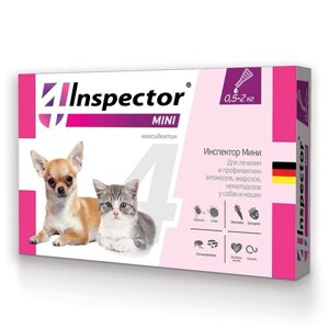 Инспектор Мини капли для собак и кошек весом 0.5 - 2 кг, 1 пипетка