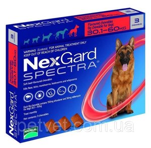 Нексгард Спектра 30 - 60 кг от блох, клещей и гельминтов для собак, 3 таб.