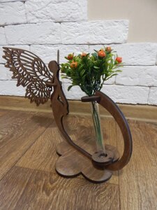 Дерев'яна підставка для квітів і композицій із колбою "Фея з крилами"